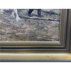 Elaine Broadley  (Yorkshire 20th Century): 'Good Day's Work', oil on canvas signed, titled and dated 1986 verso, with Yorkshire Artists Exhibition catalogue 29cm x 39cm 