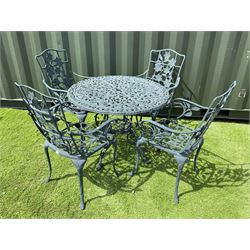 Painted aluminium ornate garden table, and four chairs - THIS LOT IS TO BE COLLECTED BY APPOINTMENT FROM DUGGLEBY STORAGE, GREAT HILL, EASTFIELD, SCARBOROUGH, YO11 3TX