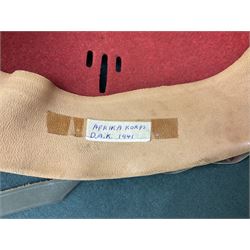 Five reproduction German WW2 hats comprising Wehrmacht olive tropical helmet, Heer officer's peaked cap, two M43 caps and Field side cap (5)