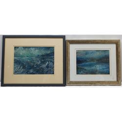 Madeleine Eyland (Belgian/British 1930-2021): Coastal Landscapes, two pastels signed, titled verso 22cm x 32cm and 20cm x 27cm (2) 
Provenance: artist's studio collection. Marie-Madeleine Eyland (neé Legrain) was born in 1930 at Floriffoux, Belgium; she lived most of her life in Scarborough working as a nurse and an artist.