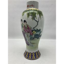 Chinese Famille Rose vase of slender baluster form, decorated with figures, H31cm  