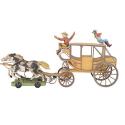 Elastolin stage coach, pulled by four horses, for 7cm figures, L38cm
