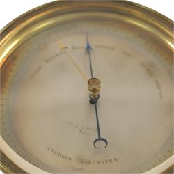 19th century brass drum-cased aneroid barometer, with silvered dial, D12cm 