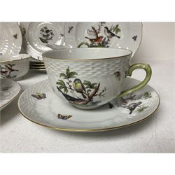 Herend of Hungary Rothschild bird pattern, part tea service, comprising two large teacups and saucers, two teacups and three saucers, milk jug, sugar bowl, five dessert plates and two side plates (18)