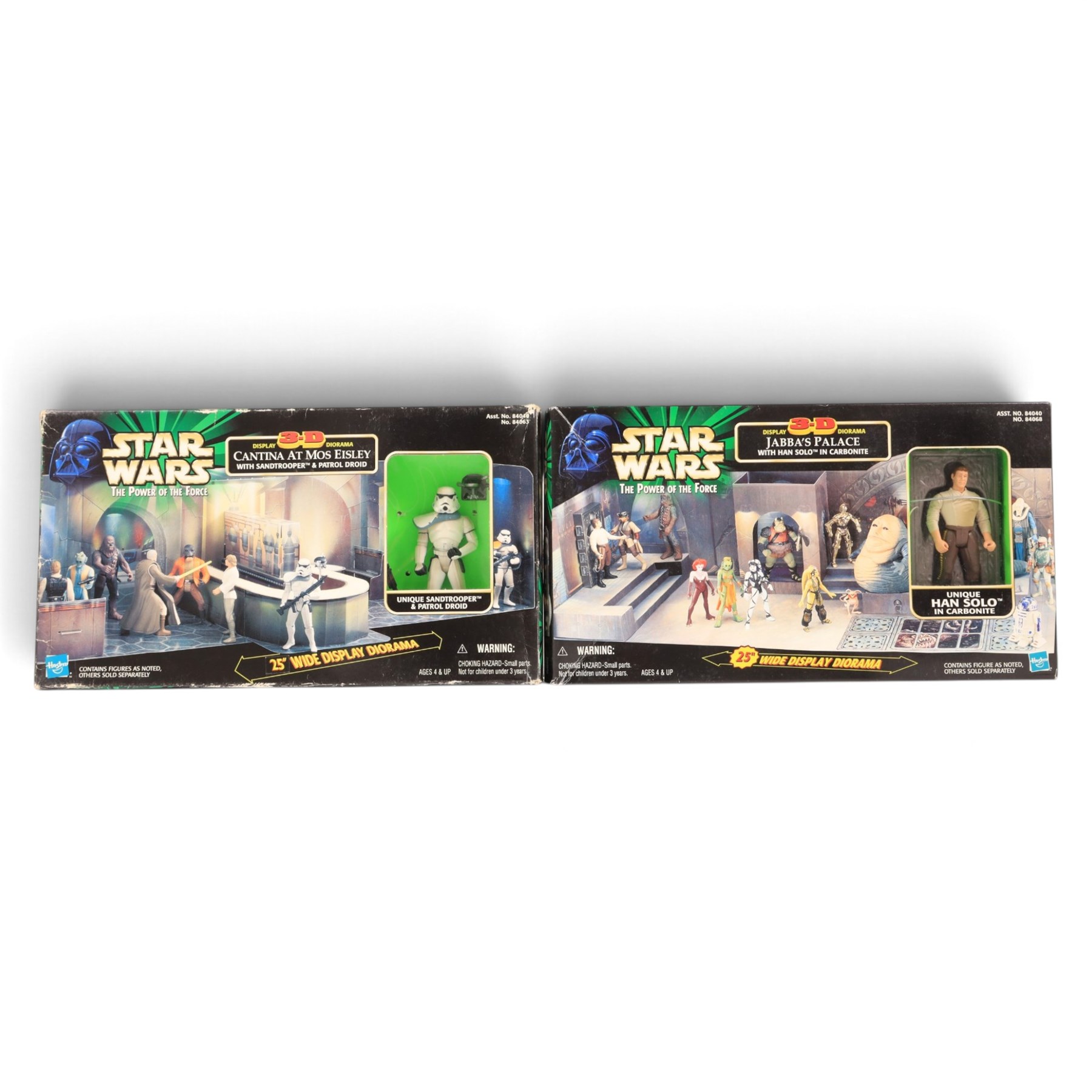 Ten Star Wars figures and playsets, comprising four The Kenner Collection Epic Force figures Bespin Luke Skywalker, Han Solo and two C-3POs, The Kenner Collection Power of the Force Kabe and Muftak figure pack, Jabba the Hutts Dancers, Jabbas Palace Diorama, Cantina at Mos Eisley Diorama and Hasbro Silver Anniversary packs Final Duel and Death Star Escape, all boxed
