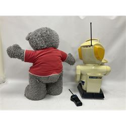 Scooter 2000 plastic battery operated remote control waiter robot with tray and remote control unit; together with a large 'Me To You' floor standing teddy bear (2)