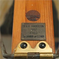 Antony Shackleton of Snainton - 1997 rocking horse titled ‘Fred’, the painted dapple grey body with real horsehair mane and tail, green velvet saddle cloth and leather tack, mounted on a pine swing stand with brass fittings