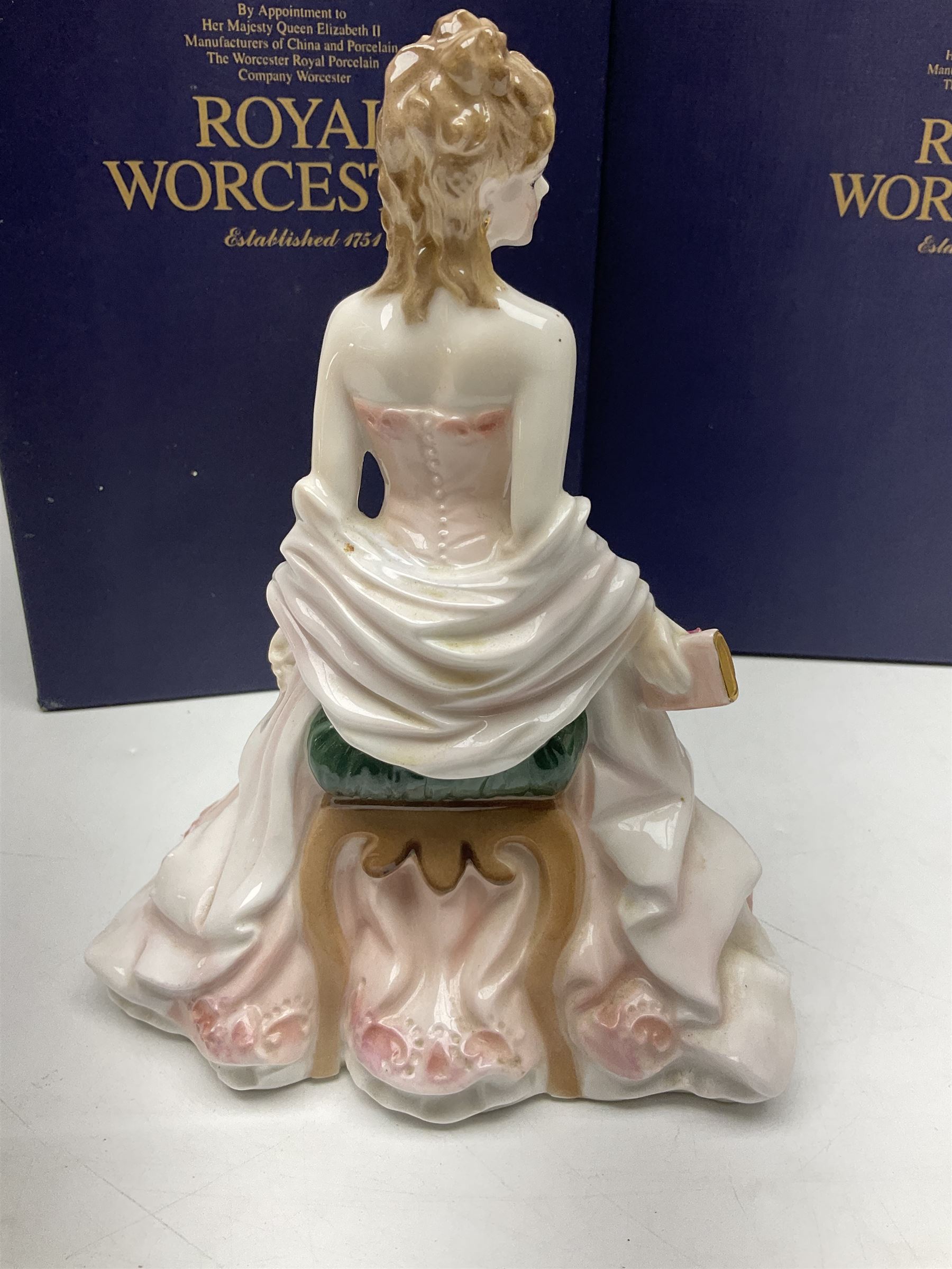 Two Royal Worcester figures, comprising A Gift of Love from the Age of Romance Series, limited edition 325/500, with certificate and original box and Royal Premier from the Glittering Occasions series, with original box 