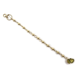 9ct gold ball link chain bracelet, with heart locket, approx 11.62gm