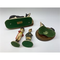 A Border Fine Arts model of a Border Collie, by Elizabeth Waugh, a Sherratt and Simpson model of a Border Collie, and an Aynsley Master Craft model of a Border Collie, plus two further figures, one modelled as a fox is riding jacket, the other as a dog with shotgun. 