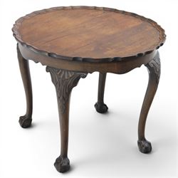 Georgian design piecrust coffee table with acanthus carved cabriole supports, seated on ba...