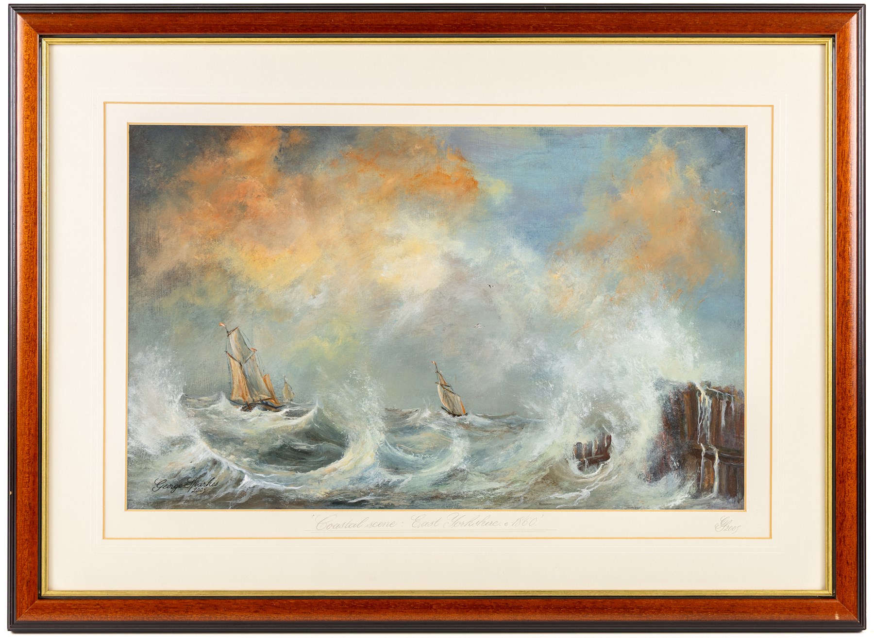 George Sparkes (Yorkshire Contemporary): 'Coastal Scene - East Yorkshire c.1860', acrylic on board signed and dated 2005, titled on the mount in pencil 28.5cm x 46cm