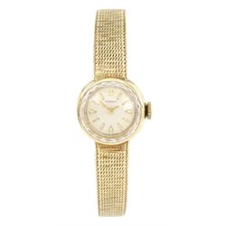 Tissot ladies 9ct gold manual wind wristwatch, silvered dial with baton hour markers, Lond...