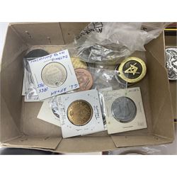 Coins and miscellaneous collectables, including Queen Victoria bun head pennies, other pre decimal coinage, Britain's first decimal coins in blue wallet, commemorative medallions etc