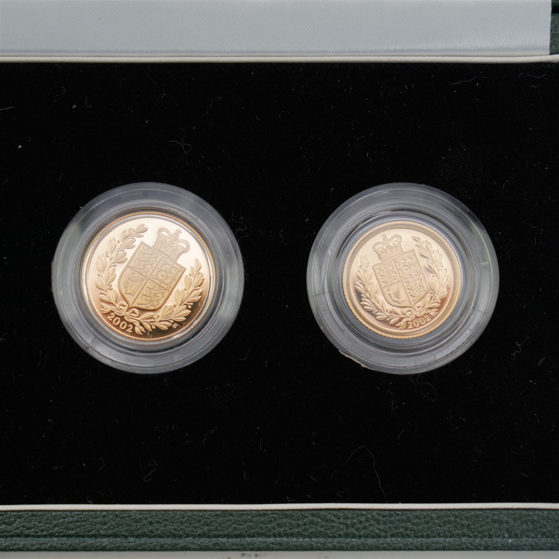 The Royal Mint United Kingdom 2002 Gold Proof Sovereign Four Coin Collection, comprising five pound, double sovereign, full sovereign and half sovereign, in case with certificae