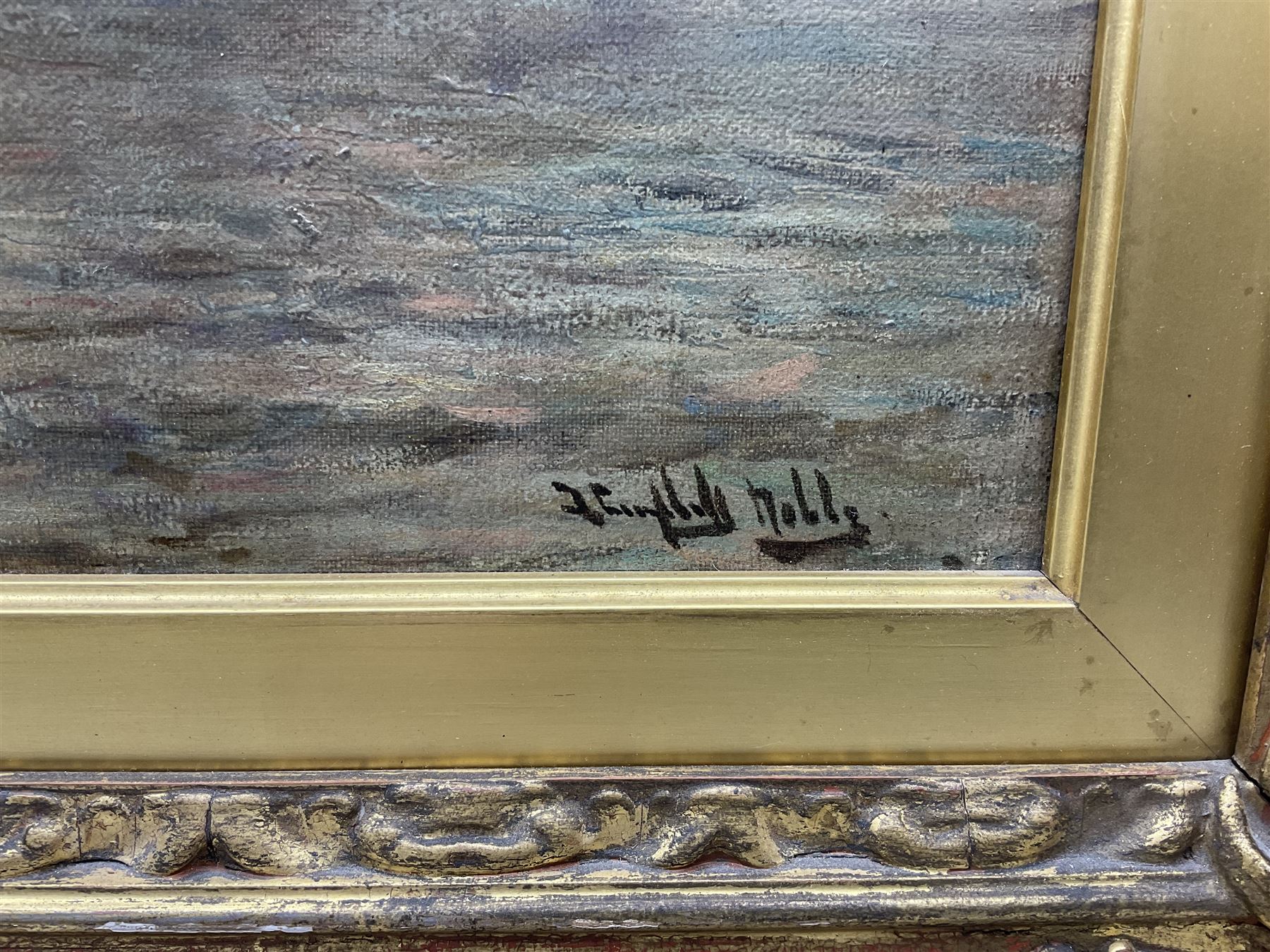 James Campbell Noble RSA (Scottish 1846-1913): Shipping at Sunset, oil on canvas signed 50cm x 60cm