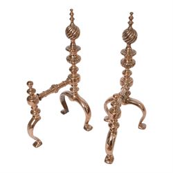 Victorian copper coal bucket, of oval part fluted form with twin handles, H32cm, together with copper fireside accessories