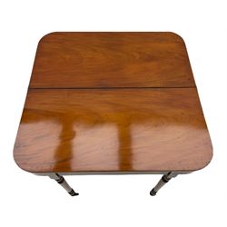 Early 19th century inlaid mahogany D-shaped tea table, fold-over top