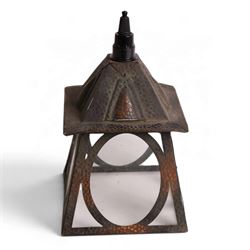 Arts and Crafts copper lantern, with a crocodile skin effect to the copper, H21cm 