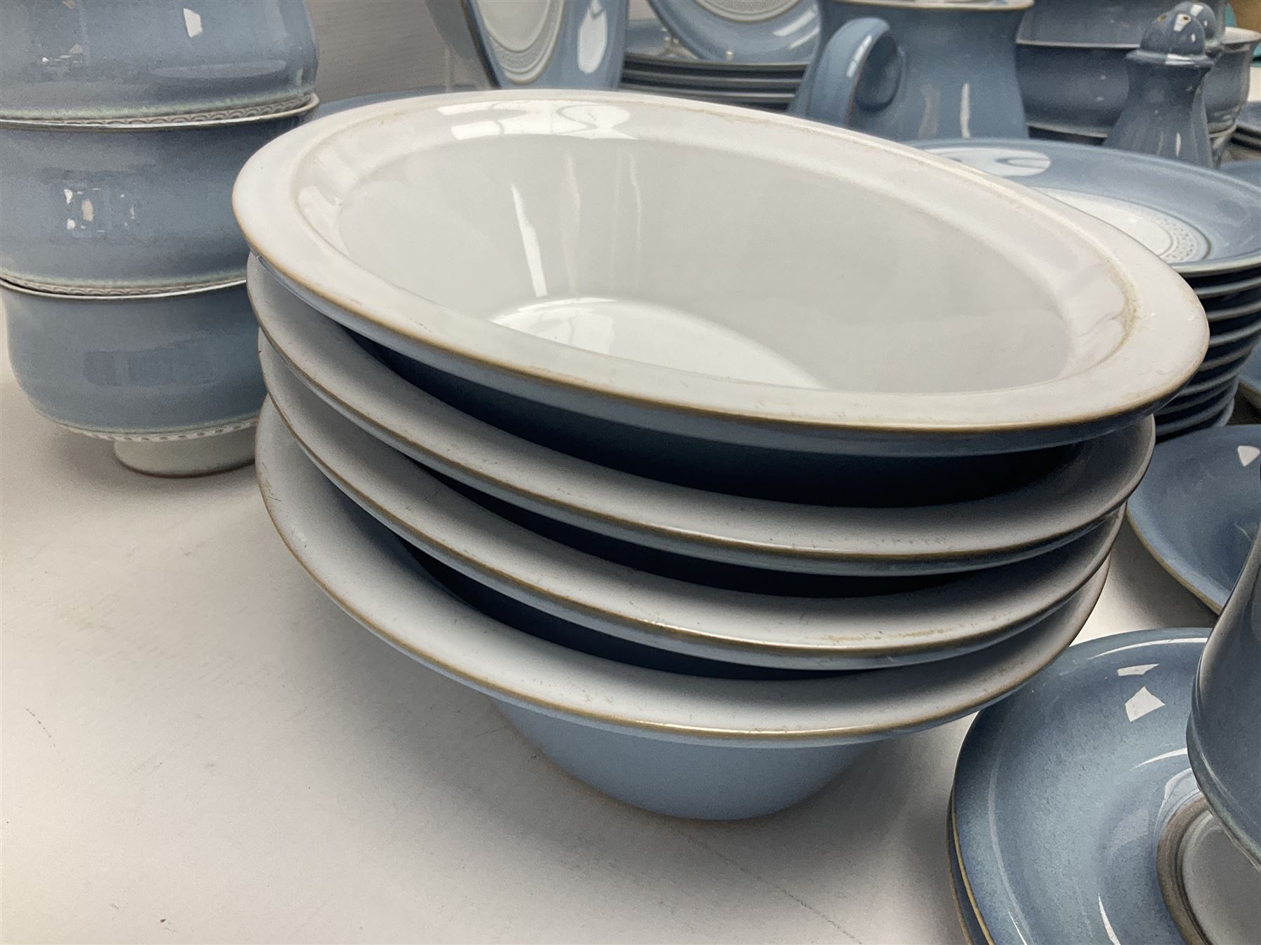 Denby Castile part tea and dinner service, including teapot, eight dinner plates, nine cups and saucers, nine side plates etc