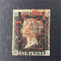 Three Great Britain Queen Victoria penny black stamps, all with red MX cancels
