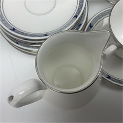 Royal Worcester Beaufort tea service, comprising teapot, milk jug, open saucier, eleven teacups, twelve saucers, eight dessert plates and one cake plate