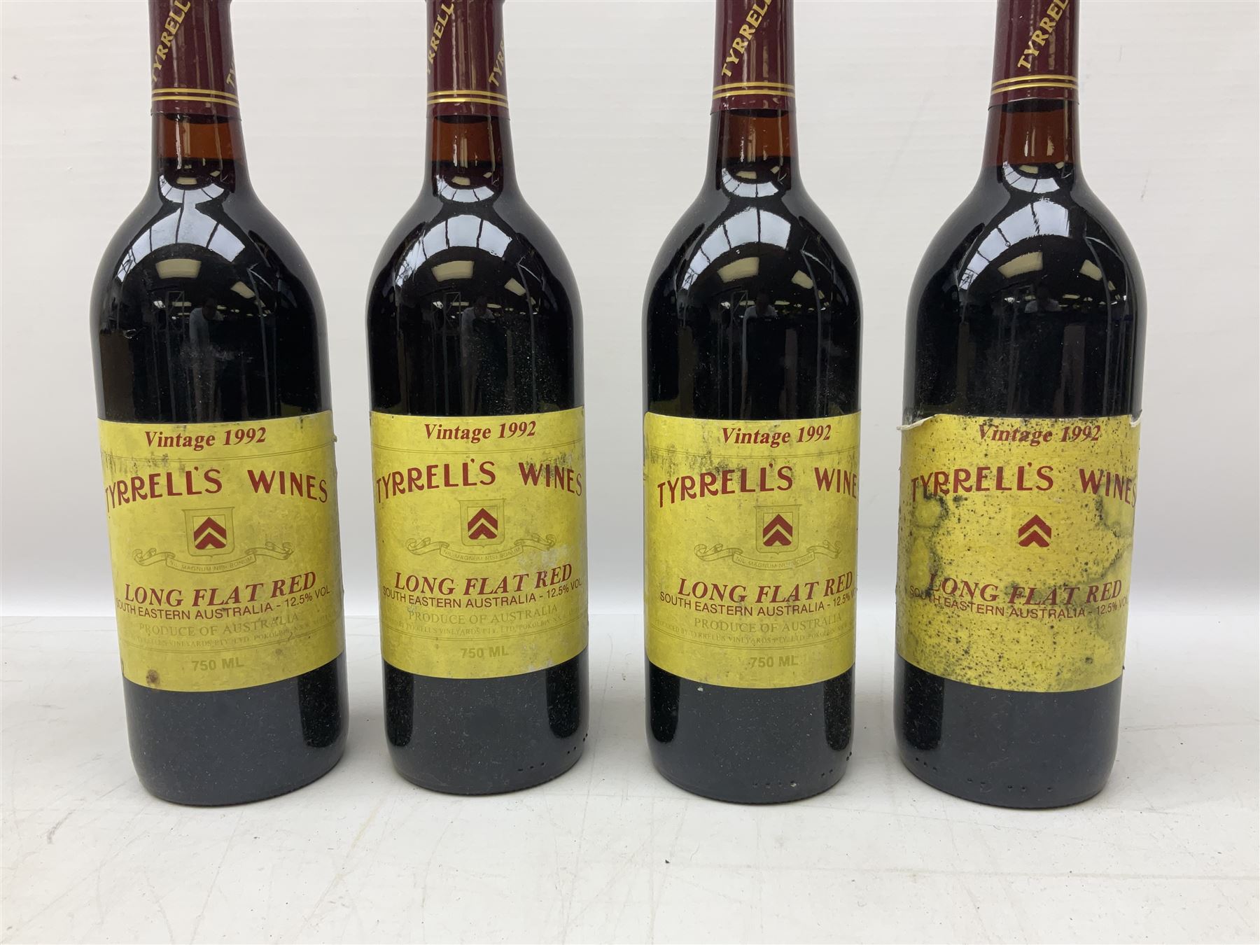 Mixed red wines comprising Tyrrell's Vintage 1992 Long Flat Red, 750ml, 12.5% vol, four bottles, Goundrey Mount Barker 1992 Cabernet Merlot, 750ml, 12% vol, four bottles, and four Tyrrell's Old Winery pinot noir, 13% vol (12)