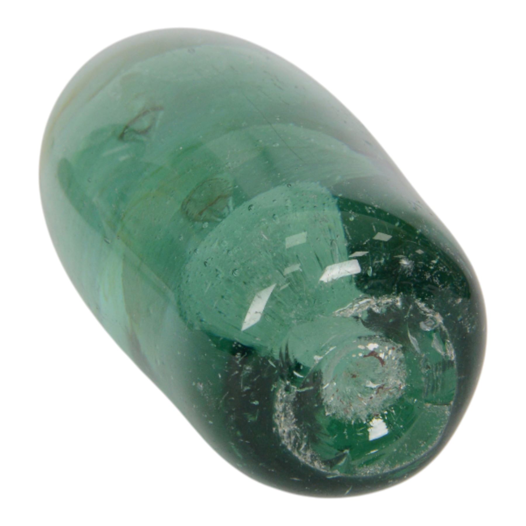 Three Victorian green glass dump paperweights with floral sulphur inclusions, tallest H17cm