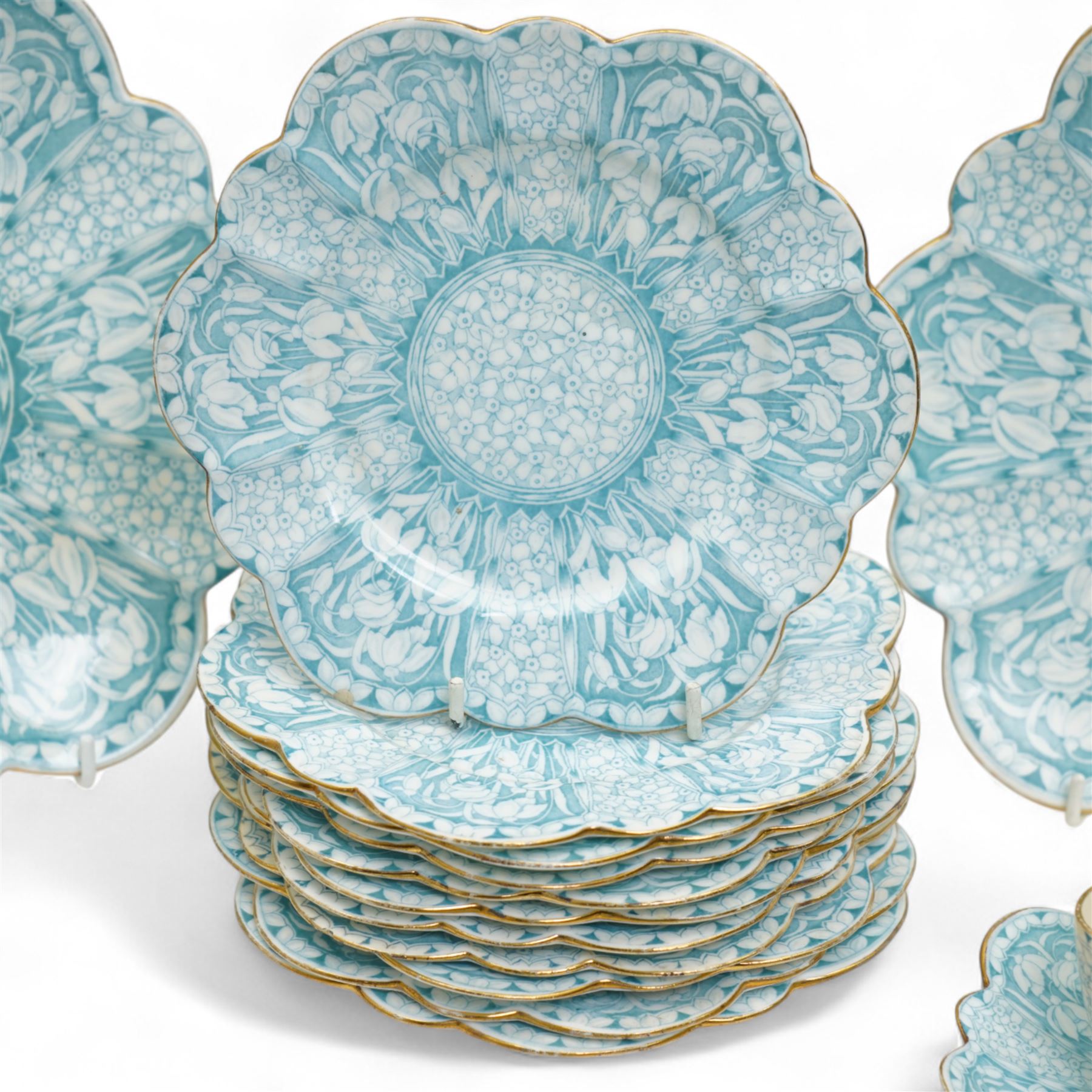 Early 20th century Foley tea service for twelve designed by Charles Wileman, comprising twelve teacups, twelve saucers, eleven side plates, two serving plates and a cream jug