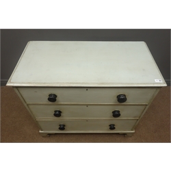  19th century painted chest, three drawers, bracket supports, W94cm, H84cm, D47cm  