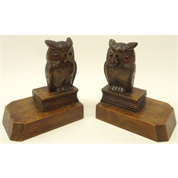  Pair of Black Forest bookends carved as owls perched on a book, H12cm x W11cm (2)  