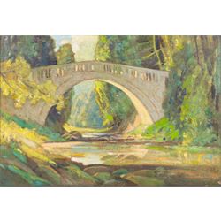Walter Herbert Allcott (British 1889-1951): 'Greta Bridge - Yorkshire', oil on canvas, sig...