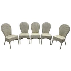 Set of five white painted wicker chairs; together with two late Victorian chairs  