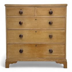 Late 19th century stripped pine chest, rectangular top over two short and three long drawe...