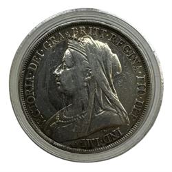 Three Queen Victoria silver crown coins, dated 1845, 1889 and 1893, housed in a case as 'The Queen Victoria Silver Crown Collection' with Westminster certificate