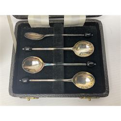 Royal Crown Staffordshire coffee set; Plant Tuscan China Art Deco style dish and cased set of silver plated bean end coffee spoons