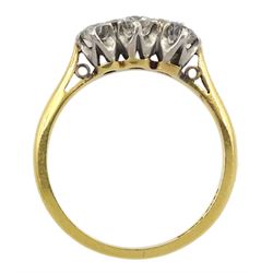 Gold three stone round brilliant cut diamond ring, stamped 18ct Plat, total diamond weight approx 0.50 carat