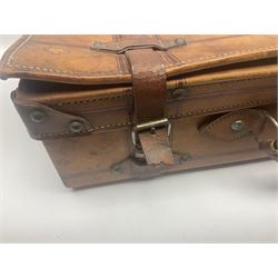 Late 19th/early 20th century stitched and studded leather portmanteau type suitcase with expanding lid and straps, L61cm