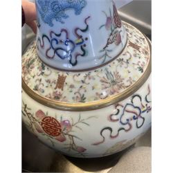 Chinese Qing Dynasty famille rose baluster vase decorated with bats, peaches etc with Tongzhi marks H40cm