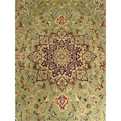 Keshan green ground rug/carpet, central medallion, floral field, 230cm x 160cm  