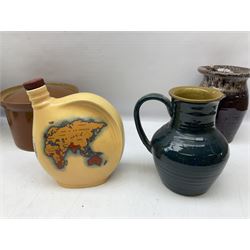 Mid century Spode Copeland 'Cutie Kitten' bowl, Crown Ducal King George VI and Queen Elizabeth Coronation Emu Wines flask with stopper, c1937, Carlton Ware sauce boat and saucer, Crown Devon and quantity of ceramic jugs etc