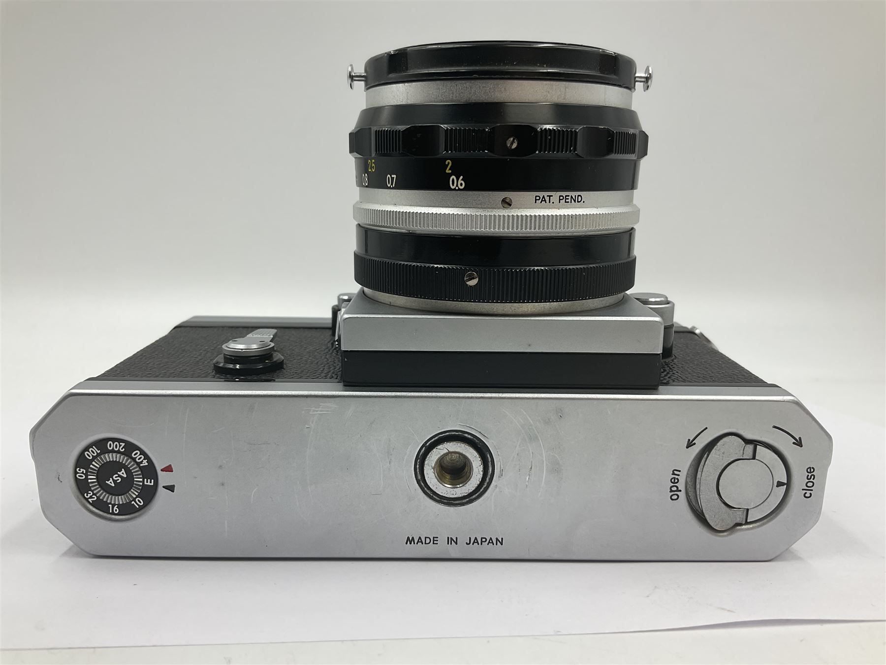 Nikon F 'Red Dot' NKJ plain prism camera body, serial no.6600892, circa 1965, with 'Nippon Kogaku Japan NIKKOR-S  Auto 1:2 f=5cm' len, serial no. 555489