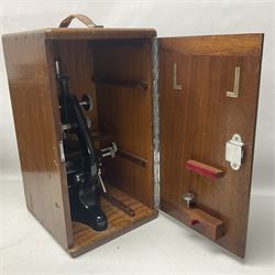 Four microscopes, including Cooke, Troughton & Simms no M467926, W Watson & Sons no 114758, W & J George & Beck Ltd no 36649 and one other 