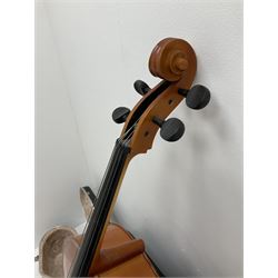 Cello by Andreas Zellar of Romania for Stentor Music Co. Ltd. with 75.5cm two-piece maple back and ribs and spruce top, bears label, L122cm overall, in hard carrying case with bow