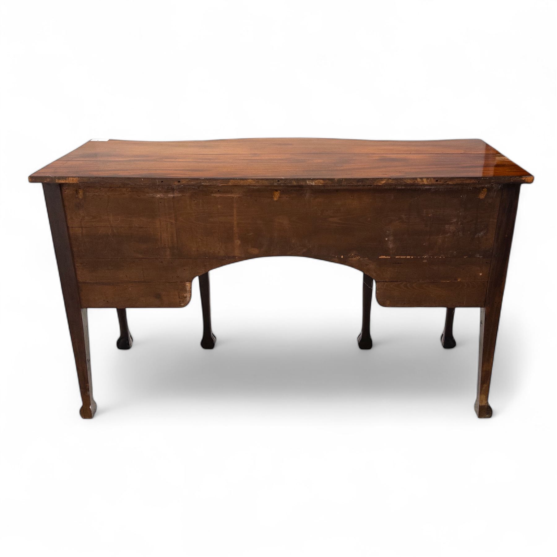 Late 19th-century mahogany bowfront sideboard, fitted with a central frieze drawer above a reeded apron drawer flanked by two deep cupboards, raised on cabriole legs with ball and claw feet