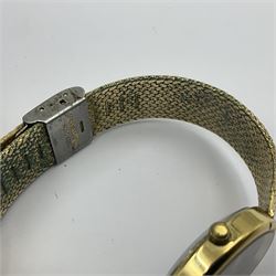 Gruen Precision gentleman's quartz wristwatch, with stone set black dial, on a stainless steel gilt metal strap, in original box