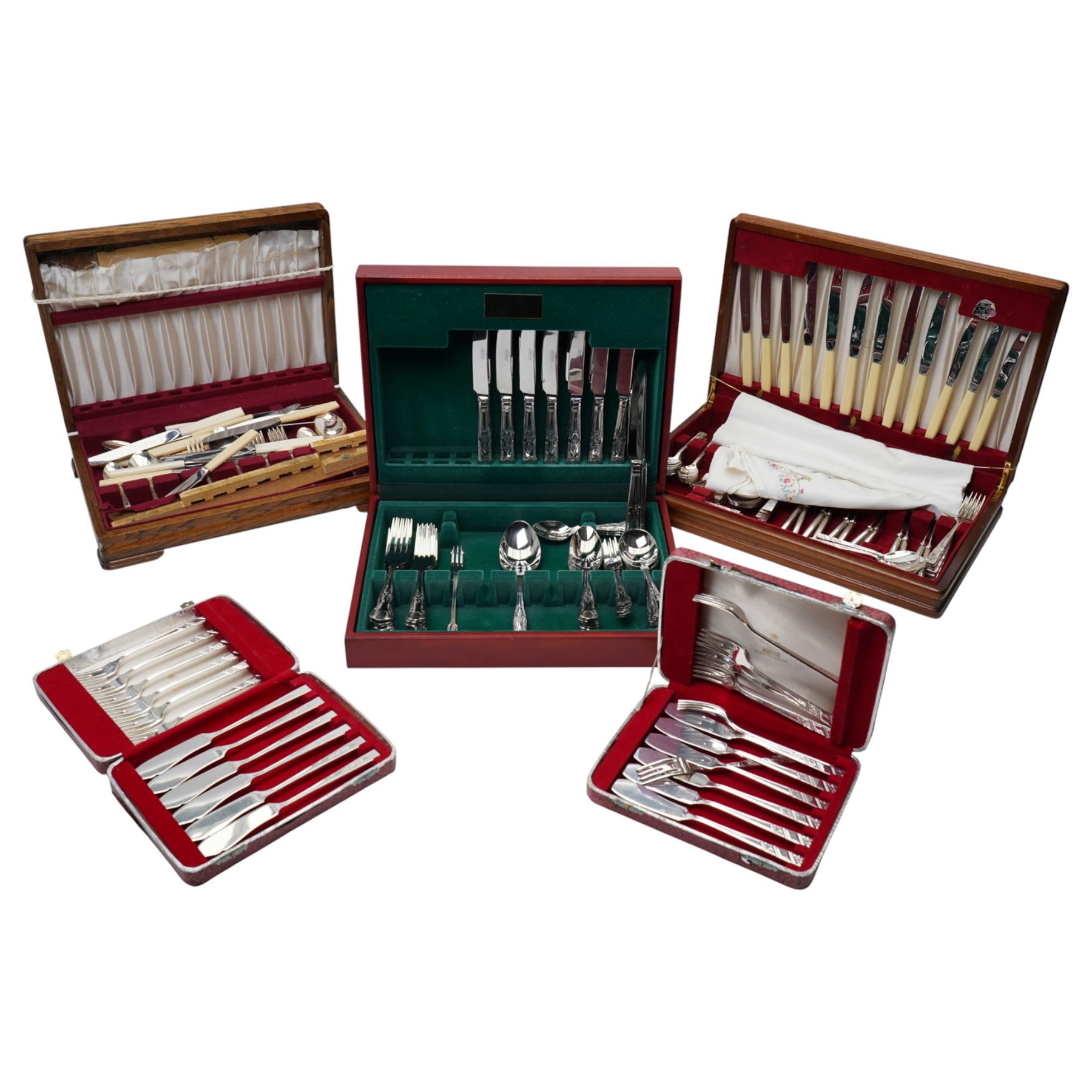 Three canteens of cutlery, some partly complete, comprising Housley and two from Viners of Sheffield, and two cases of Viners fish knives and forks