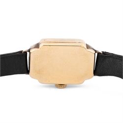 Rolex Precision ladies 9ct gold manual wind wristwatch, case No. 297900, silvered dial with Arabic hour markers, Chester 1955, on black leather strap