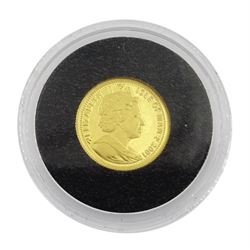Queen Elizabeth II Isle of Man 2001 fine gold 1/25 ounce 'Somali Cat' coin from 'The Smallest Gold Coins of the World Collection', with certificate