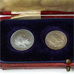 King Edward VII 1905 Maundy Money four coin set, in contemporary red leather case